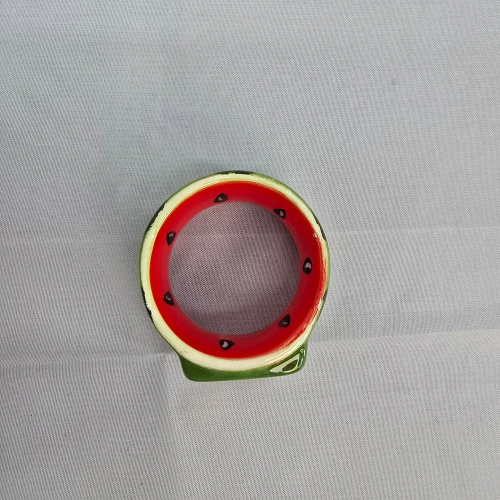 Watermelon Ceramic Napkin‎ Rings Set of 4 Summer Picnic Table Decor Green Red